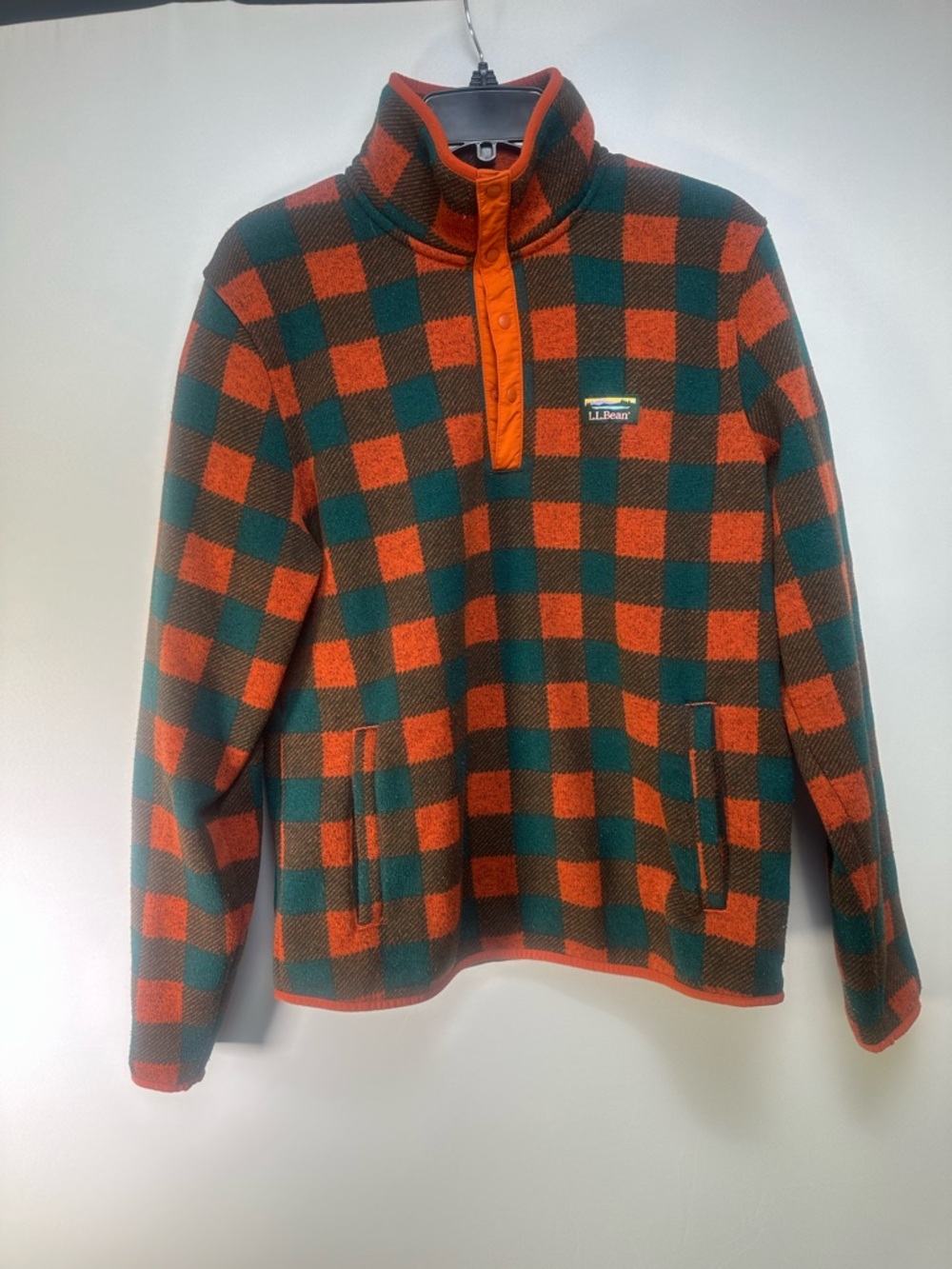 L.L. Bean Men’s Orange and Green‎ Buffalo Check Zip-Up Fleece Pullover